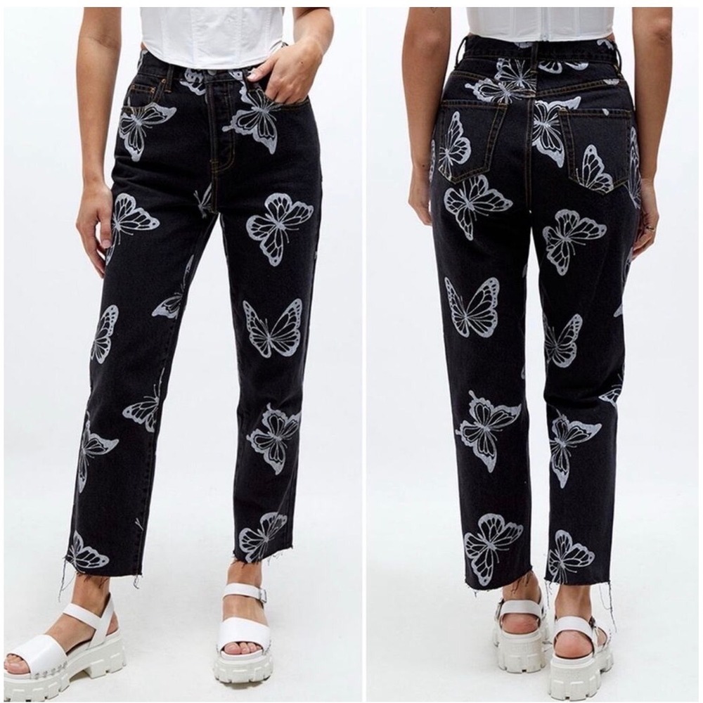 PacSun Black Butterfly High Waisted Straight Leg Jeans‎